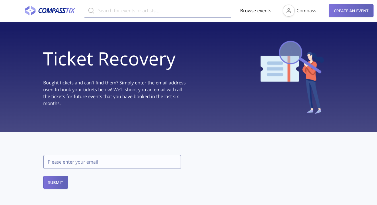 ticket recovery page